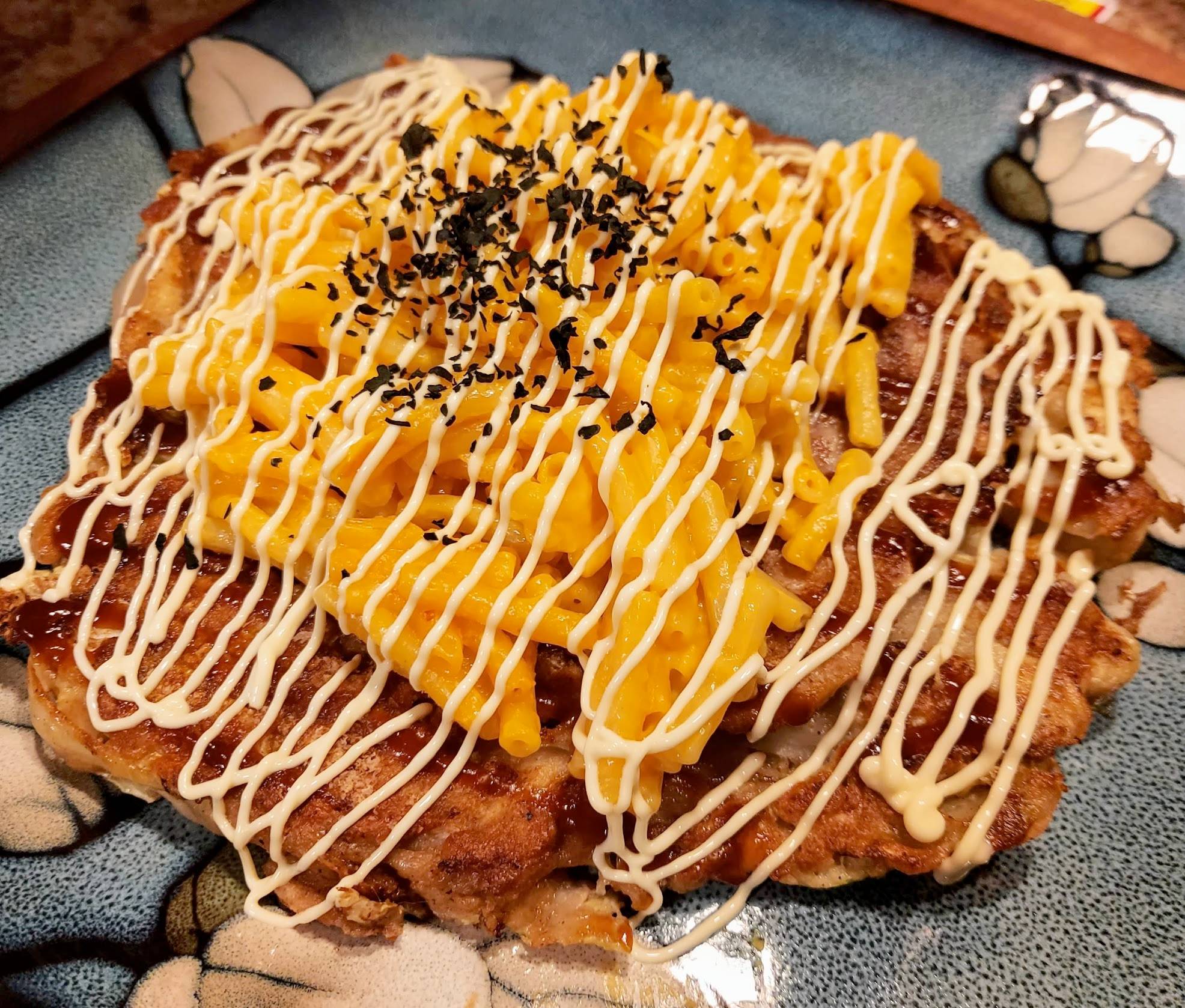 Mac and cheese katsu with kewpie mayo and nori flakes